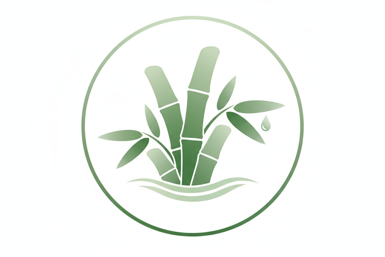 “Create a large Damyang Bamboo Extract raw ingredient icon inspired by the color palette of PURITO Mighty Bamboo Panthenol Cream packaging. Use natural earthy greens (#5C8A6D and #A4C6A8) with soft, clean K-beauty minimal styling. Show a simple bamboo stalk or leaf cluster with smooth rounded shapes and gentle gradients to reflect calm, soothing hydration. Keep the background pure white, edges clean, high-resolution, and suitable for product page ingredient icons in a modern Korean skincare store.”